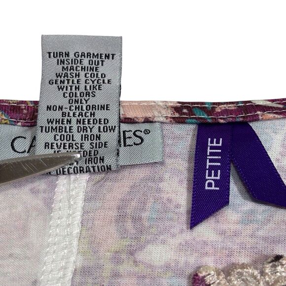 Catherines Floral Paisley Tunic Top Size 1XWP Petite 1X Beige Purple Embellished - Picture 9 of 10